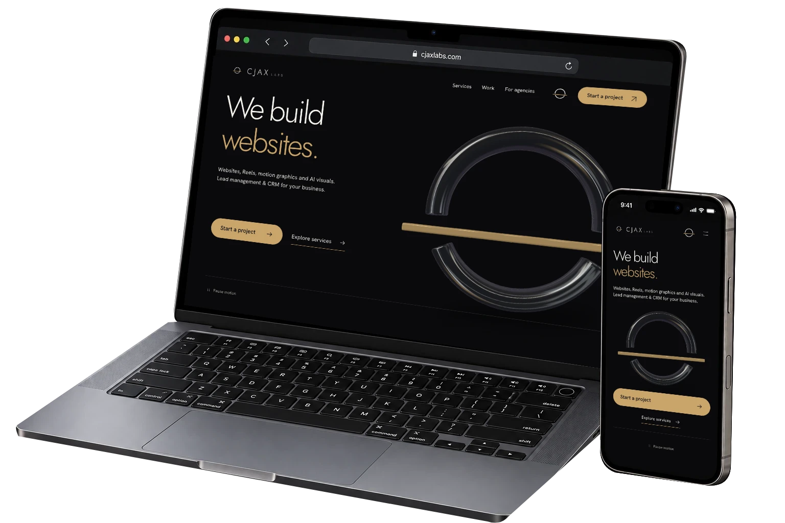 The CJAX Labs website on a MacBook and iPhone