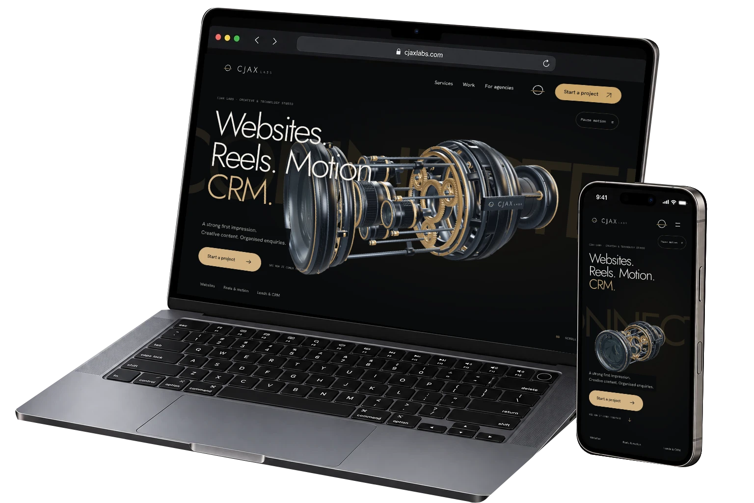 The CJAX Labs website on a MacBook and iPhone